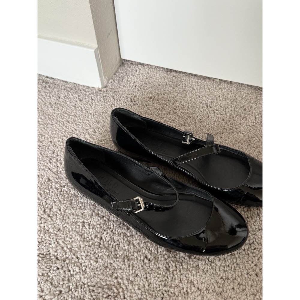 polo ralph lauren mary jane flats black Leather Size 38 7.5 Preppy Classic - Picture 2 of 6